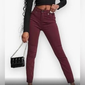 GRLFRND Karolina High Rise button fly Skinny Jeans Damson Burgundy size 30